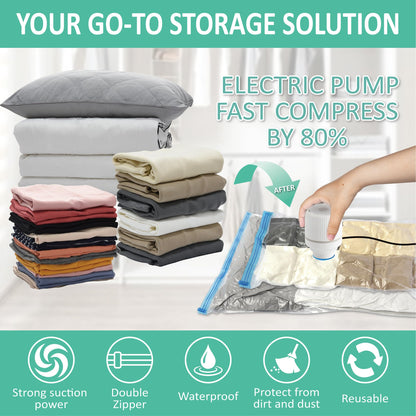 Cozy Essential 20 Pack Vacuum Storage Bags with Electric Pump, Vacuum Seal Bags for Clothing, Pillows, Blanket Bedding Comforters