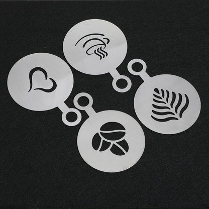 Guduling 4 Pcs Latte Art Stencils,Coffee Stencils Latte Art,Coffee Stencil with Various Patterns for Cappuccino Lattes Cake Decorating Coffees Shop and Home Use(Silver)