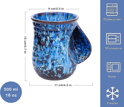 18oz Ceramic Hand Warmer Mug - Novelty Coffee Mug, Microwave and Dishwasher Safe - Blue