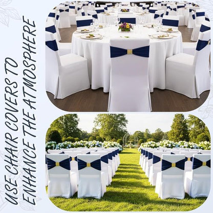 Hahafelt Spandex Chair Sashes with Rhinestone Buckle - 100 Pcs Navy Blue Bowknot Ties for Events