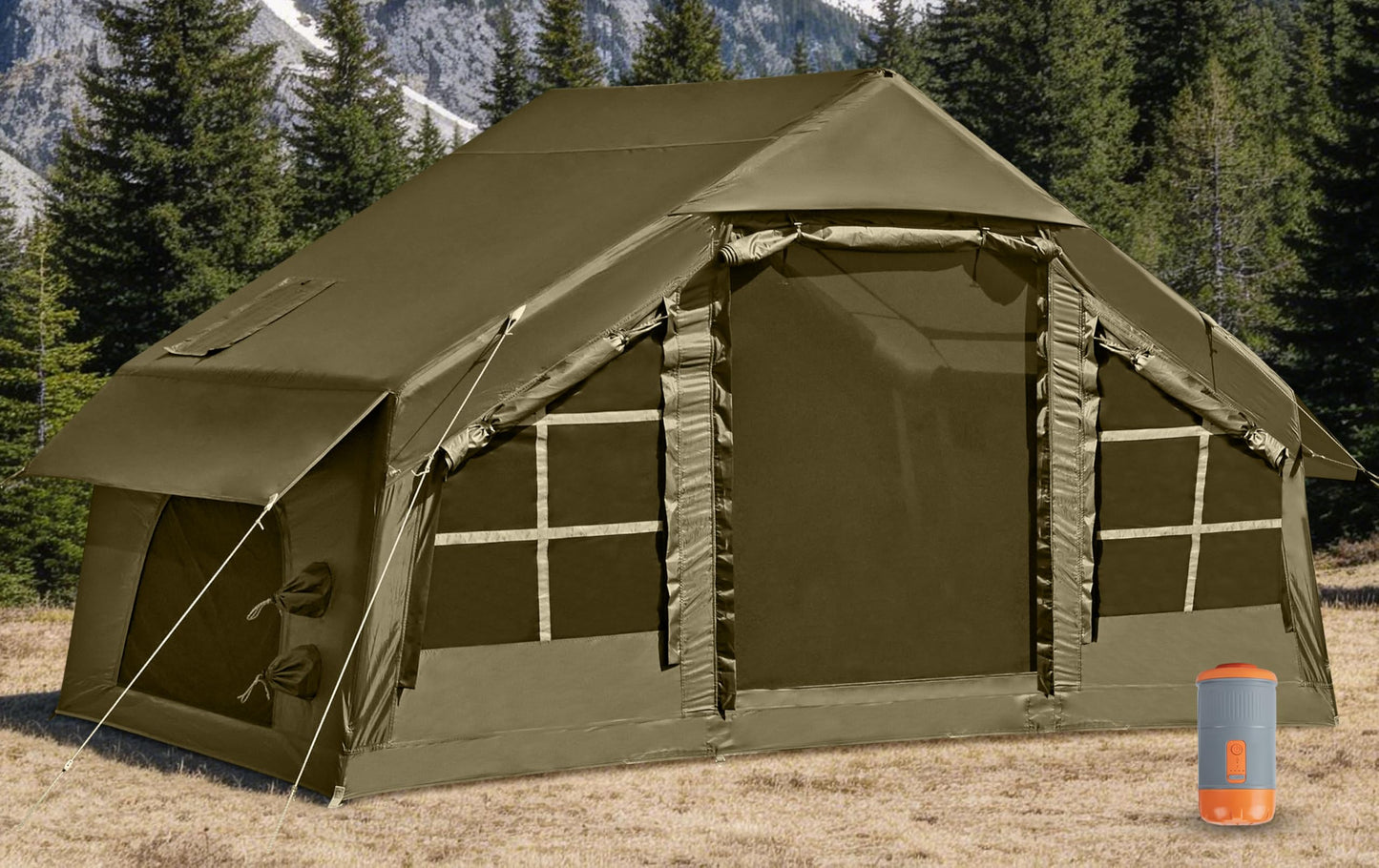 Inflatable Tents for Camping with Electric Air Pump, 6/8 Person Easy Setup Blow Up Tents for 4 Seasons Waterproof Inflatable Camping Tent with Skylight, Air House Glamping Tents for Adult