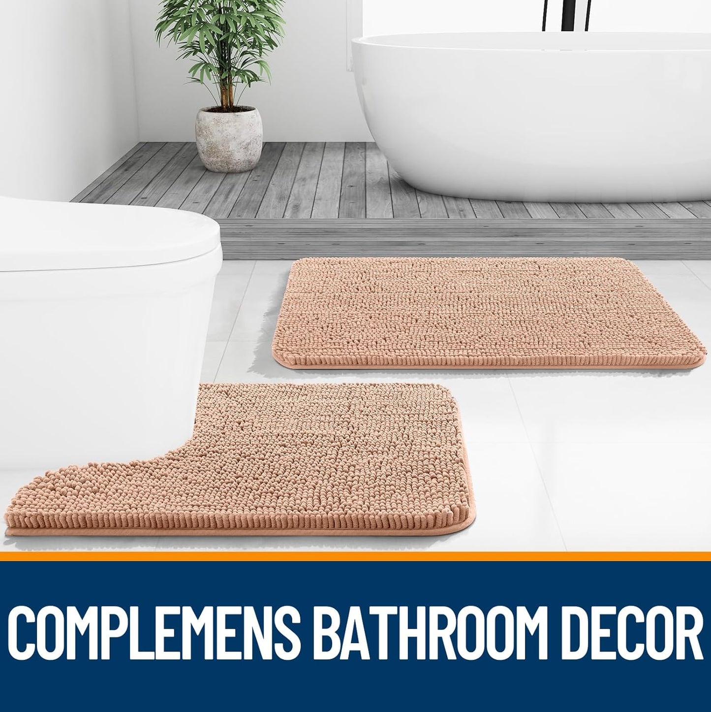 OLANLY Bathroom Runner Rug - Extra Soft Chenille, Quick Dry & Machine Washable | 47x17 Inches, Peach