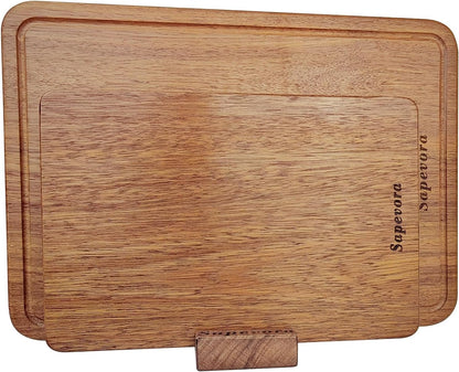Sapevora Set 15x10.2&11.8X7.9 Solid Teak Wood Cutting Board One Piece Non Glued Large Thick Crack Resistant Wooden