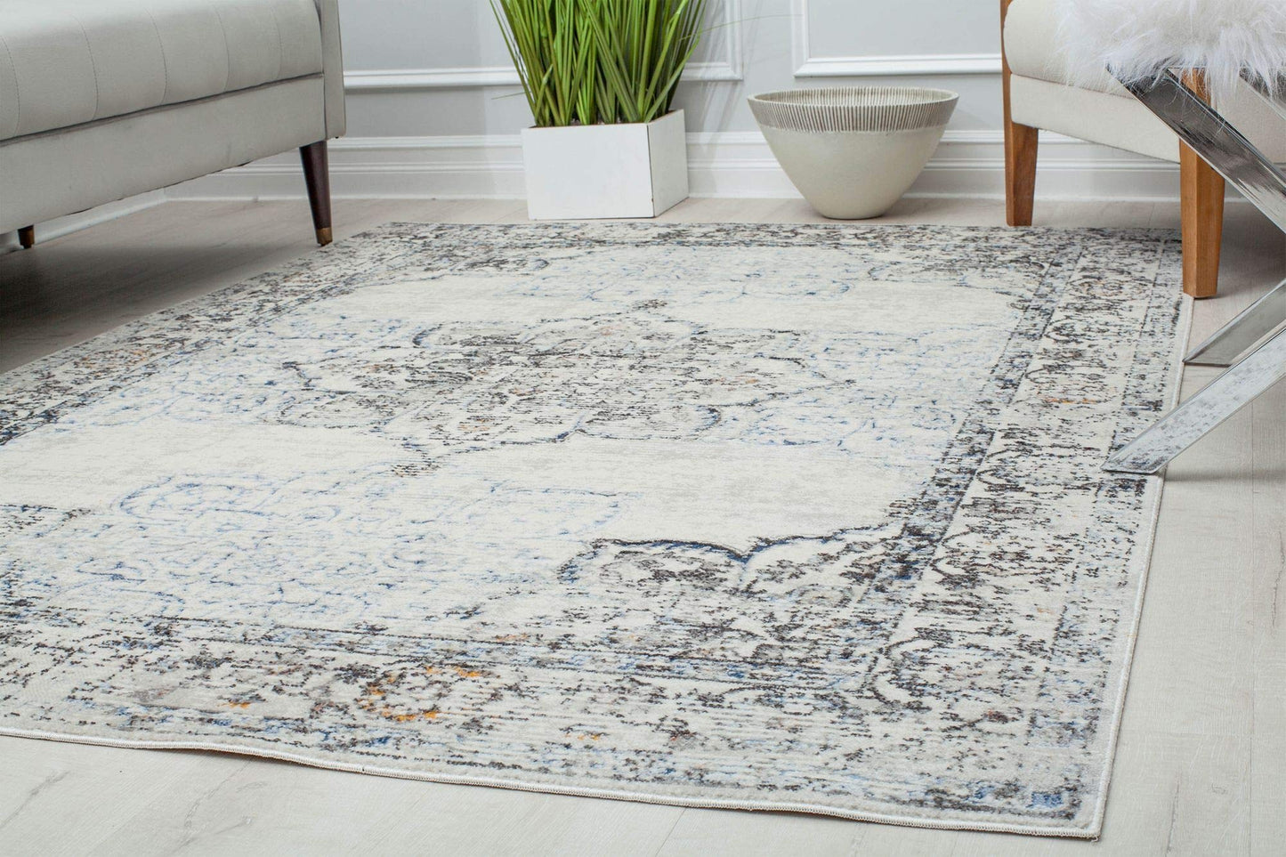 Rugs America Prescott PS35C White Bay Blossom Transitional Vintage 8x10 Area Rug, 8'0"X10'0"