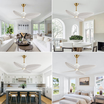 LVYEAYOU 52" Tropical Ceiling Fans with Lights, Indoor Palm Leaf Ceiling Fan with Light and Remote for Living Room Bedroom, ABS Blades, Dimmable LED Lights, 6 Speeds, Adjustable Height-White Gold