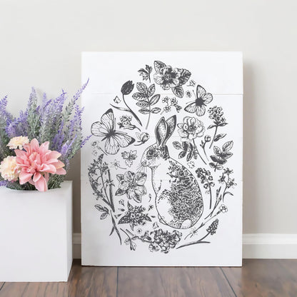Shineone, 3Pcs, Rabbit, Flower, Silk Screen Stencils, Reusable Silk Screen Stencils, with Adhesive, for Home Decoration on Wood, Fabric, Glass, Plastic, Ceramics, Paper. 2pcs 12"x12"+1pc 8.5"x11"
