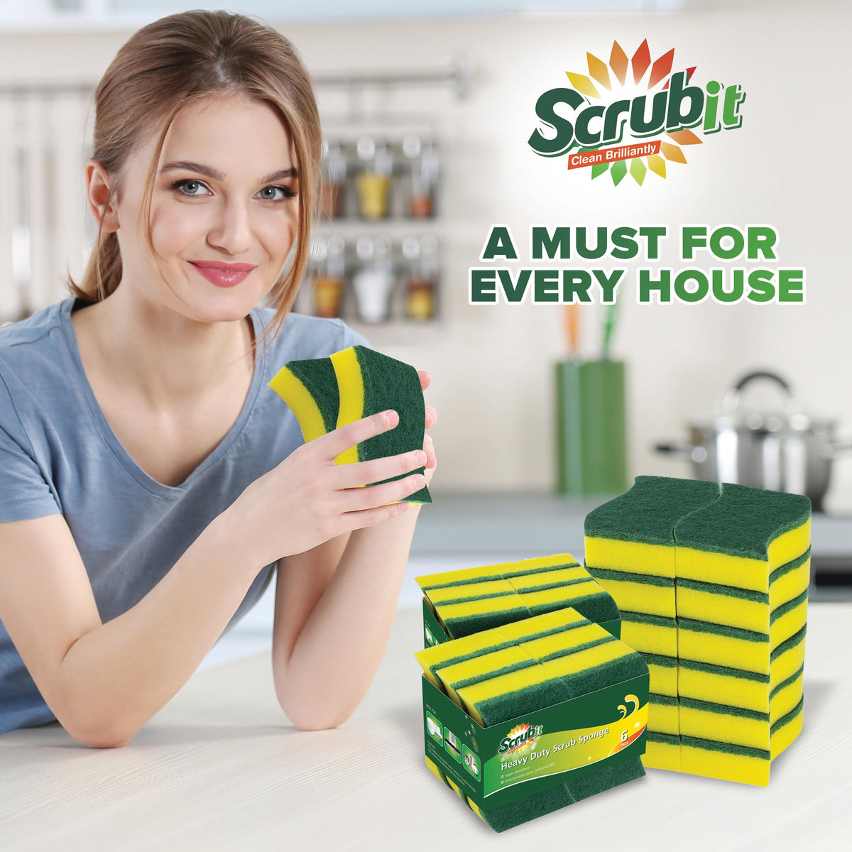 (24 Pack) Heavy Duty Scrub Sponges by SCRUBIT – Kitchen Dish, Sink and Bathroom Cleaning Scrubber Sponge - with Non-Smell Scouring Pad [New Packaging]