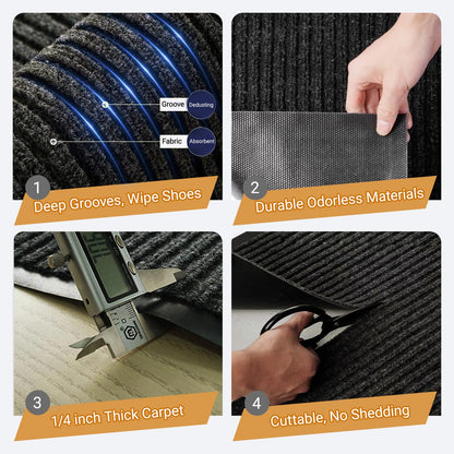 Commercial Runner Rug, 4'x10' Heavy Duty Industrial Door Mat for High Traffic Entrance, Large Non-Slip Waterproof Rubber Welcome Carpet for Hallway Entryway Business Office, Black 120"x48"