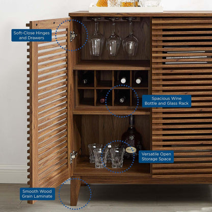 Modway Render Mid-Century Modern Wine Rack Storage, Bar Cabinet, Walnut