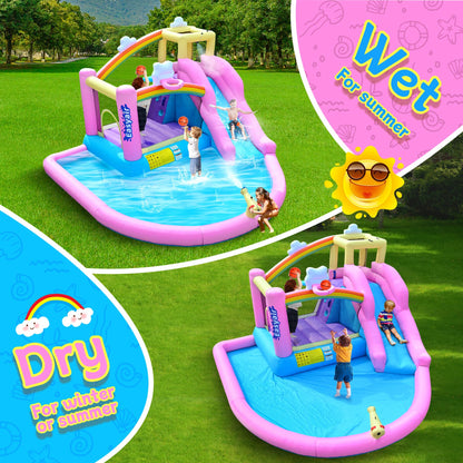 Easyair Inflatable Bounce House Water Slide Combo, Blow Up Water Slides for Backyard, Kids Jumper with Climbing Wall, Basketball Hoop, Splash Pool with Blower