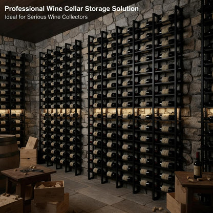 RAJYQODIS Large Wall Mount Wine Rack, 16 Tier 64 Bottle Wine Storage Organizer Display Holder, Metal Liquor Display for Wine Cellars, Home Bars, Kitchens, and Dining Rooms (Black, 64 Bottles)