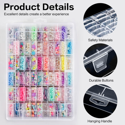 DILIBRA Large Bead Organizer Box, 66 Pcs Small Clear Storage Containers with Labels, Mini Bead Organizers and Storage Craft Case with Handle for Jewelry Bracelet Screws Seeds Diamonds Arts Small Parts