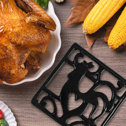 Vintage Square Cast Iron Trivet, Heat Resistant Metal Mat for Kitchen Countertop Hot Dishes