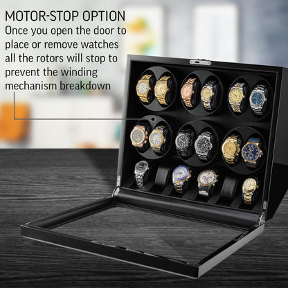 TIMECUBE 12 Watch Winder with 6 Storage Slots, LED Light and Automatic Motor-Stop