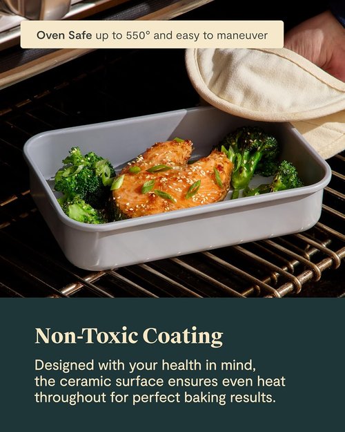 Caraway Nonstick Baking Pan Set - 2x 9" x 6.5" & 1x 9" x 13" - Non-Toxic, PTFE & PFOA Free - Deep Ceramic for Casseroles & Lasagna - Sage