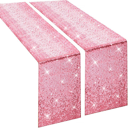 yuboo Pink Sequin Table Runners 12''x 108'' - 2 Pack Fabric Glitter Runner for Party Decorations