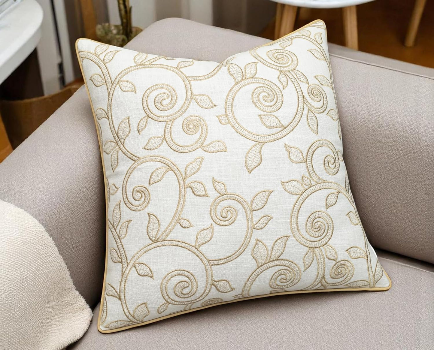 18x18 Inches, Maurice Scroll Embroiderd Decorative Square Accent Throw Pillow Cover - Sofa, Chair, Couch, Bedroom