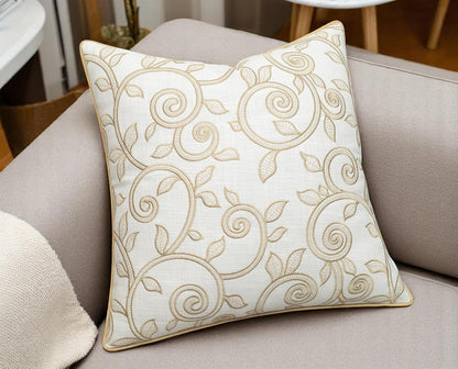 18x18 Inches, Maurice Scroll Embroiderd Decorative Square Accent Throw Pillow Cover - Sofa, Chair, Couch, Bedroom