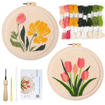 BATHRINS 2PCS Embroidery Punch Needle Kit Beginners Cross Stitch Kits Creative Easy Floral Pattern Hand Crafts with Hoop,Needle,Threads Mothers Day Gifts Crafts & Home Decor