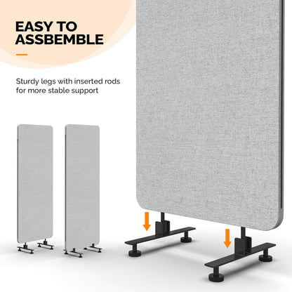 VINGLI Room Divider Screen, Freestanding Privacy Partition Wall, Zipper Connected Panels with Wheels, Office Space Separator (Light Gray, 3 Panel)