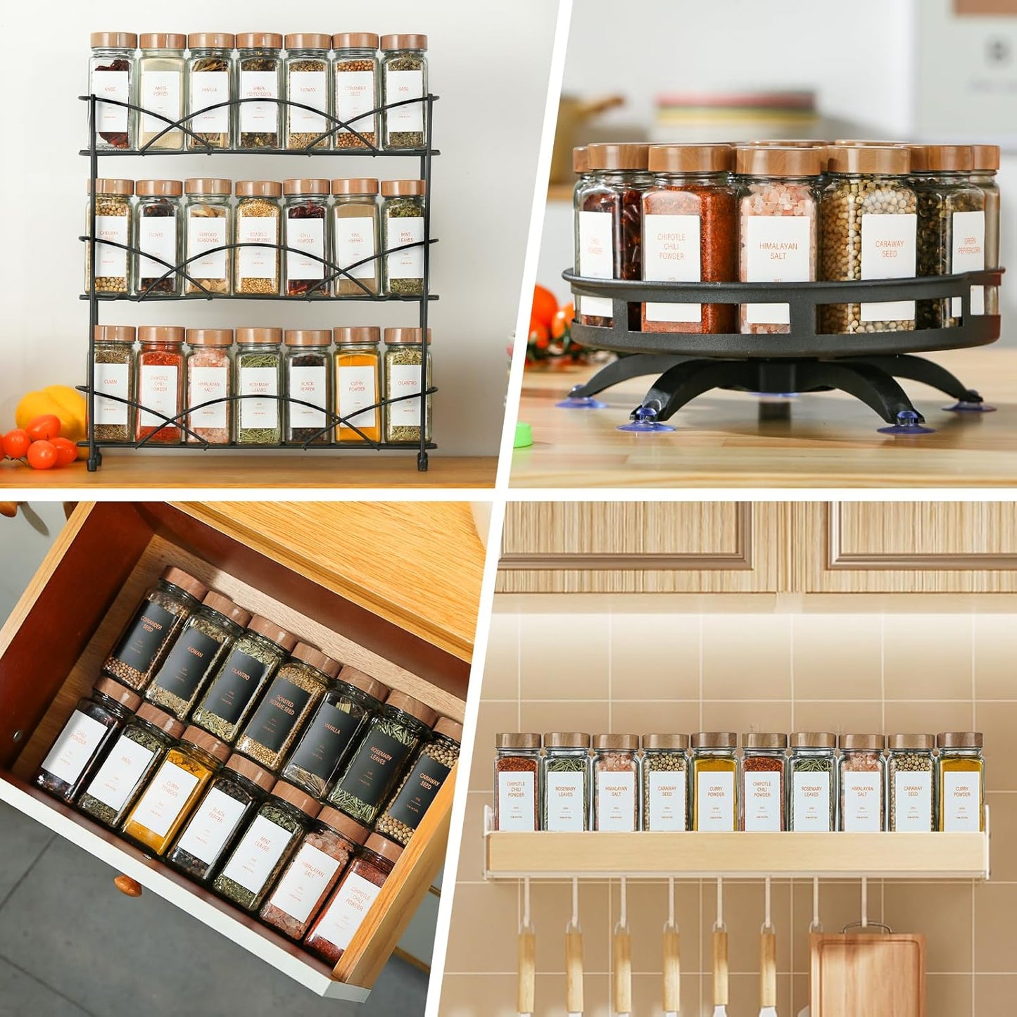 TESUNMU Label4oz (48) Spice Jars with Seasoning Containers, Glass Spice Bottles with Shaker Lids,Funnel, Chalk Pen