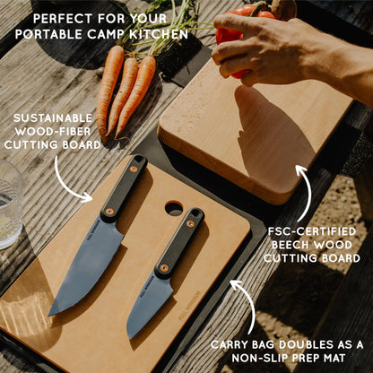 FULL WINDSOR - MagKnives Magnetic Camping Cutting Board and Knife Set - Portable Camping Kitchen Prep Kit with 2 Wood Cutting Boards, 6" Chef Knife, 3.5" Utility Knife, Carry Bag for Outdoor Cooking