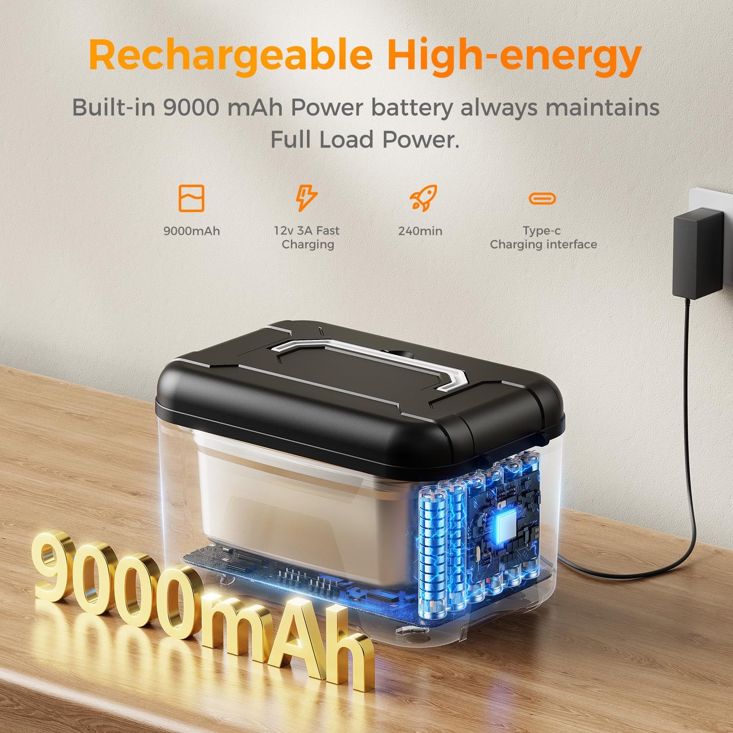 QUESSA 𝟐𝟎𝟐𝟔 𝐔𝐩𝐠𝐫𝐚𝐝𝐞𝐝 Cordless Heated Lunch Box, 6 Cups Rechargeable Electric Lunch Box with Ice Crystal Box & Insulated Bag, 24 Hours Scheduled Self Heating Food Warmer for Men Women