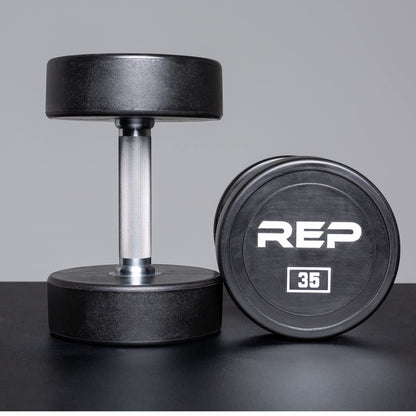 REP Urethane Coated Dumbbell Set - 5-75 lb with 3-Tier Rack