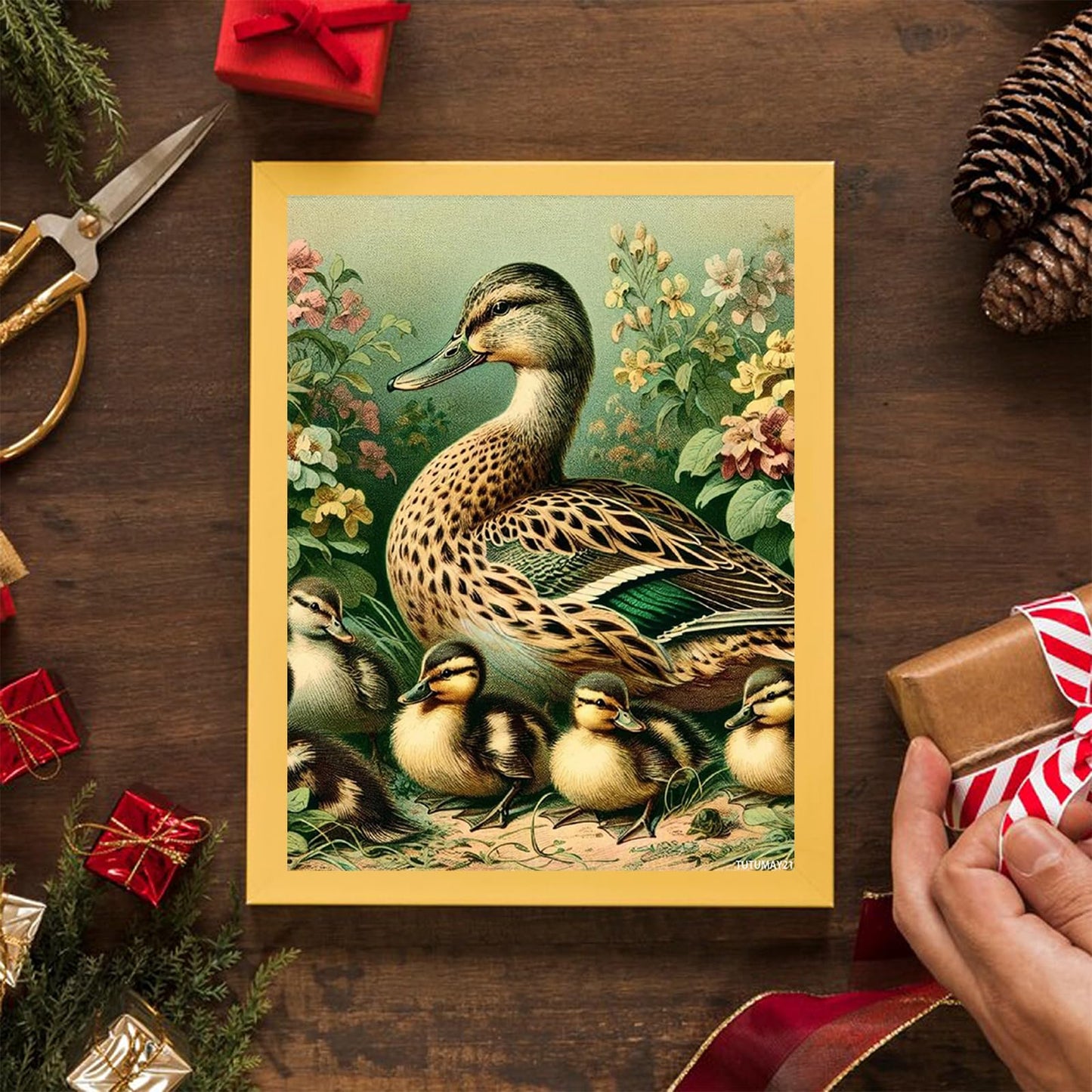 TUTUMAY21 Diamond Art Kits for Adults 5D Frameless Mallard Duck and Flowers Diamond Painting Kits for Adults Beginner, Round Diamond Kits for Home Wall Decor 12x16in