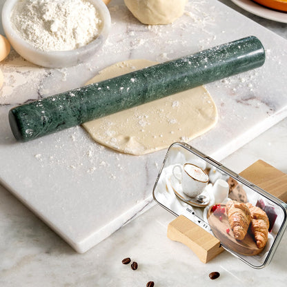 Erongoo Marble French Rolling Pin for Baking, 12 Inch Non Stick Polished Rolling Pin for Dough, Heavy Dough Roller for Fondant Pizza Pie Crust Cookie Pastry Bread, Kitchen Baking (Indian Green)