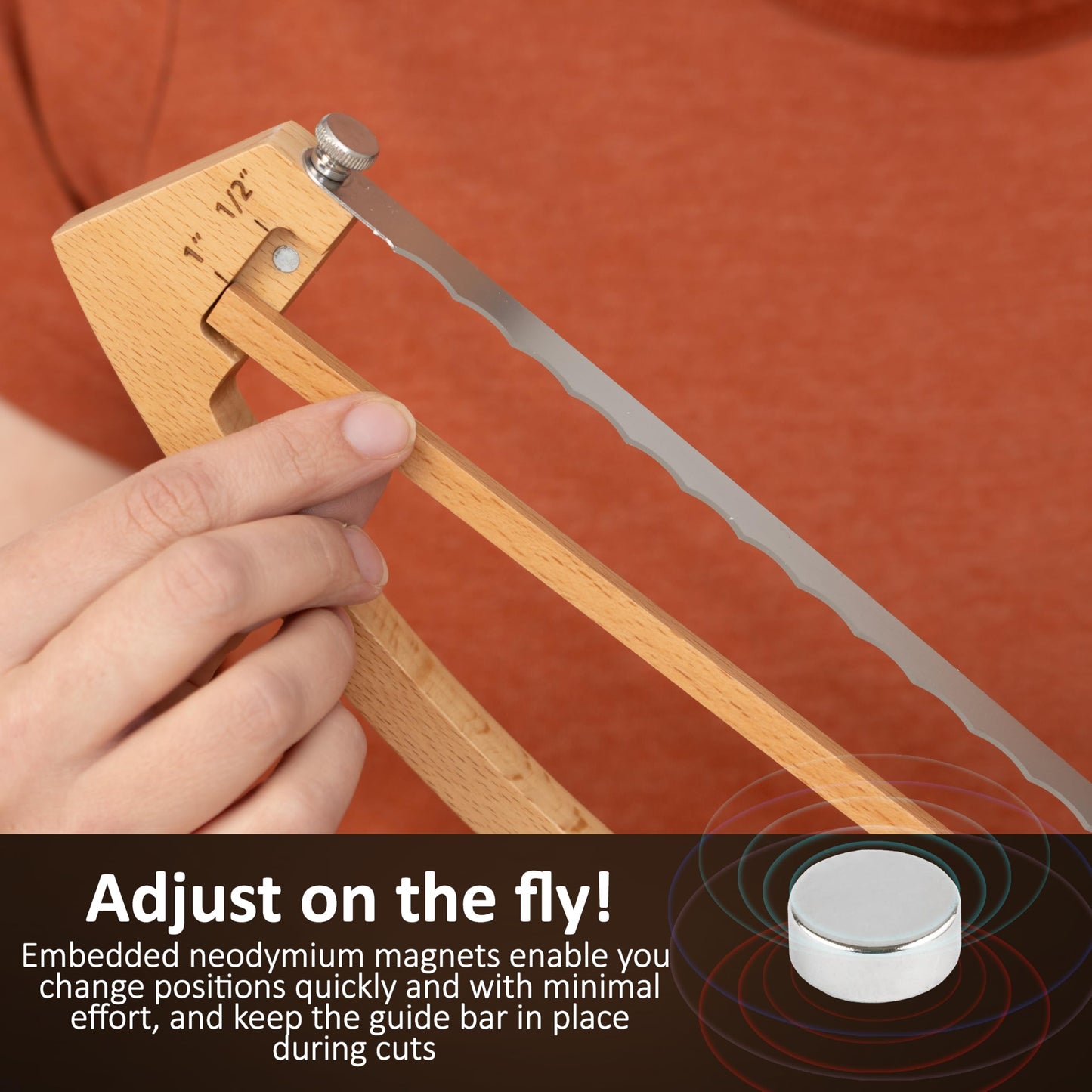 Adjustable Bread Knife for Homemade Bread - Bread Slicer with 1/2-inch and 1-inch Thickness Guides - 17 inch Bread Cutter - Bow Design Easy to Cutting Even Slices for Sourdough Baguettes Sandwiches