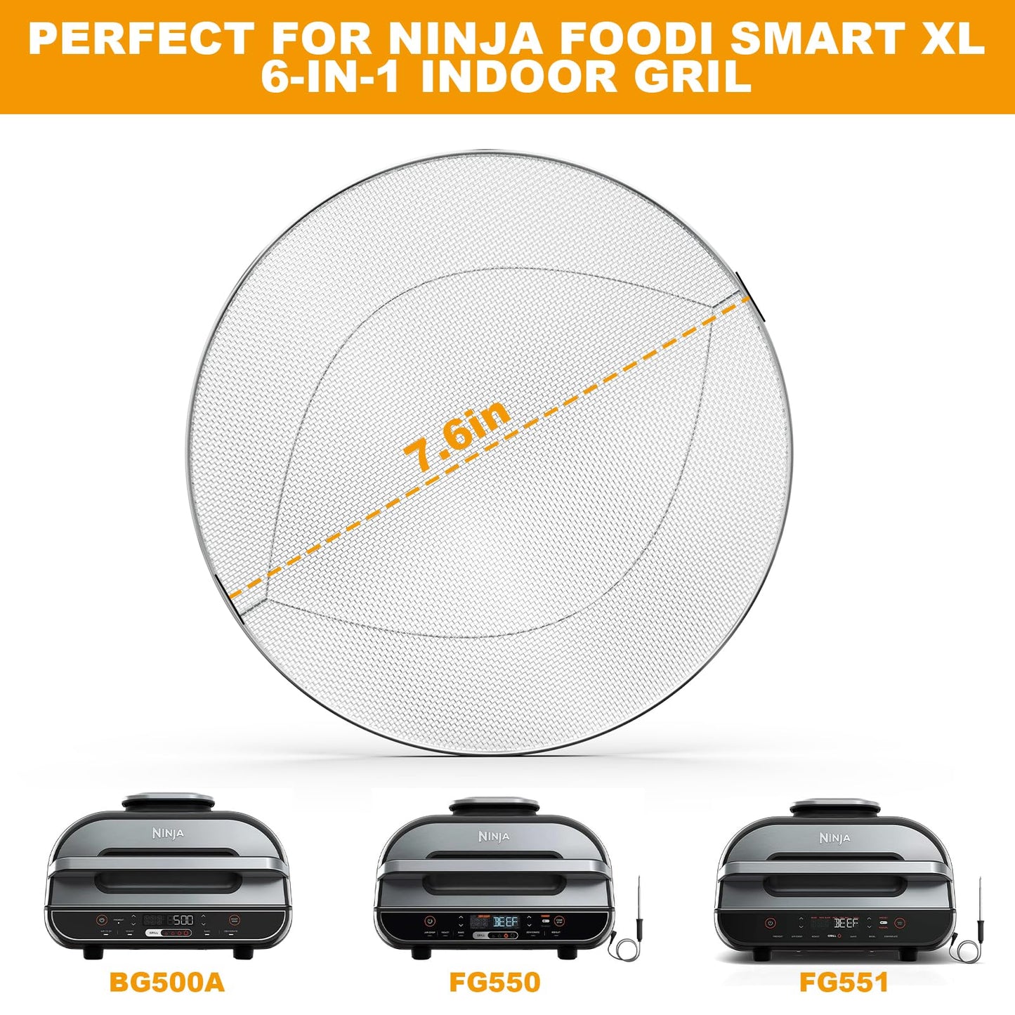 Stainless Steel Splatter Shield for Ninja Foodi FG551 Air Fryer Accessories 2 Pack Fine Mesh Splatter Screen Replacement for Ninja Foodi Smart XL 6-in-1 Indoor Grill FG550 BG500A DG551