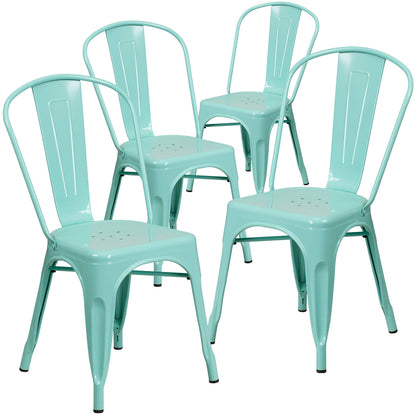 Flash Furniture Blake Commercial Grade 4 Pack Mint Green Metal Indoor-Outdoor Stackable Chair