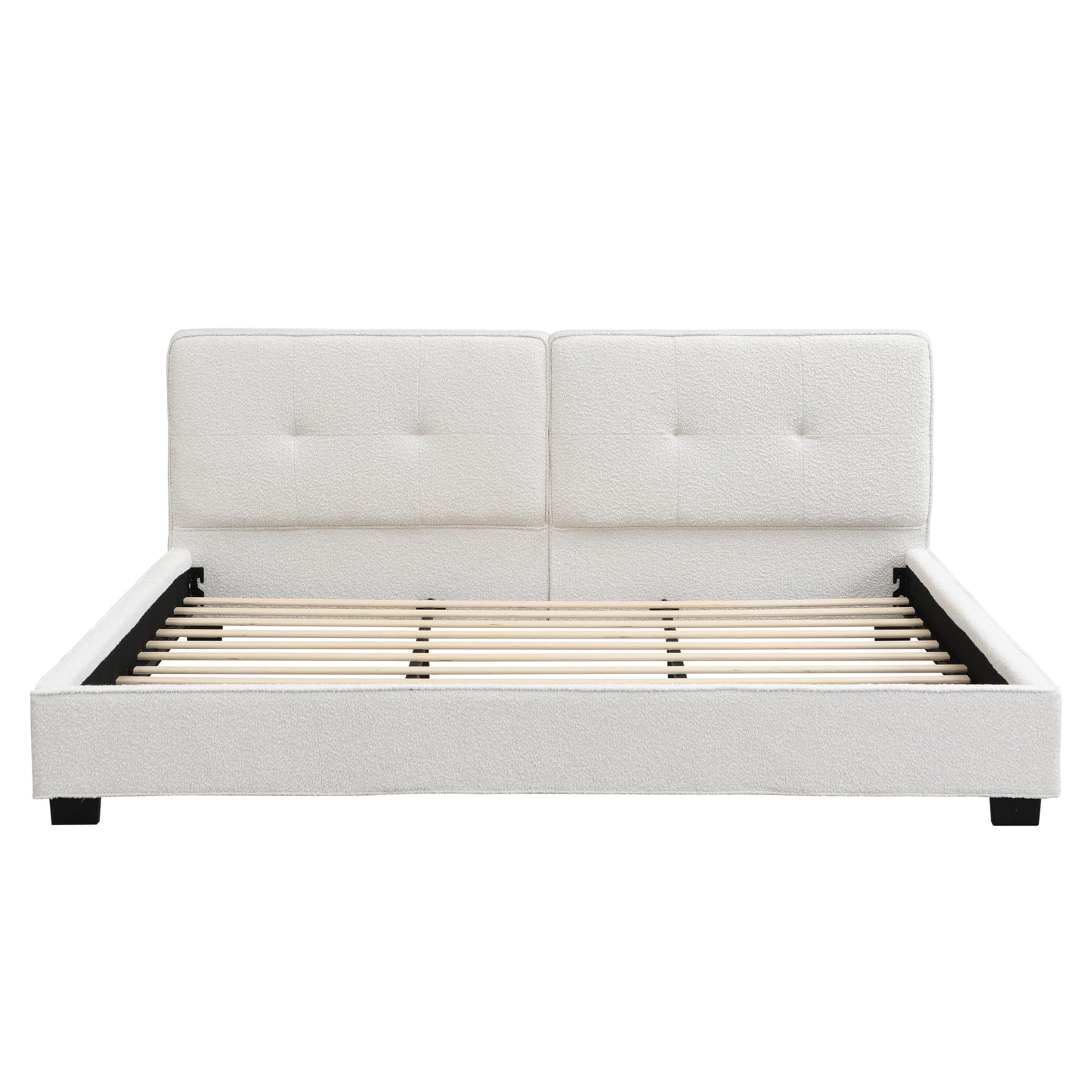 Christopher Knight Home Cordo King Size Bed, Velvet Upholstered Platform Bed, Wooden Slats Panel Support, Tufted Square Corners Haedboard, No Box Spring Needed, Easy Assembly, Beige