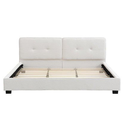 Christopher Knight Home Cordo King Size Bed, Velvet Upholstered Platform Bed, Wooden Slats Panel Support, Tufted Square Corners Haedboard, No Box Spring Needed, Easy Assembly, Beige
