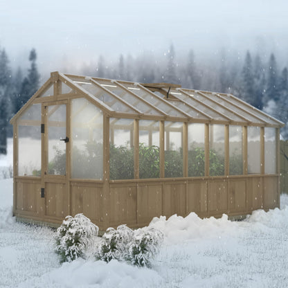 MUPATER 8 x 16 FT Wooden Greenhouse for Outdoor, Heavy Duty Greenhouse Kit with Window Vent and Lockable Door, Walk-in Green Houses for Patio, Garden, Backyard and Lawn, Brown