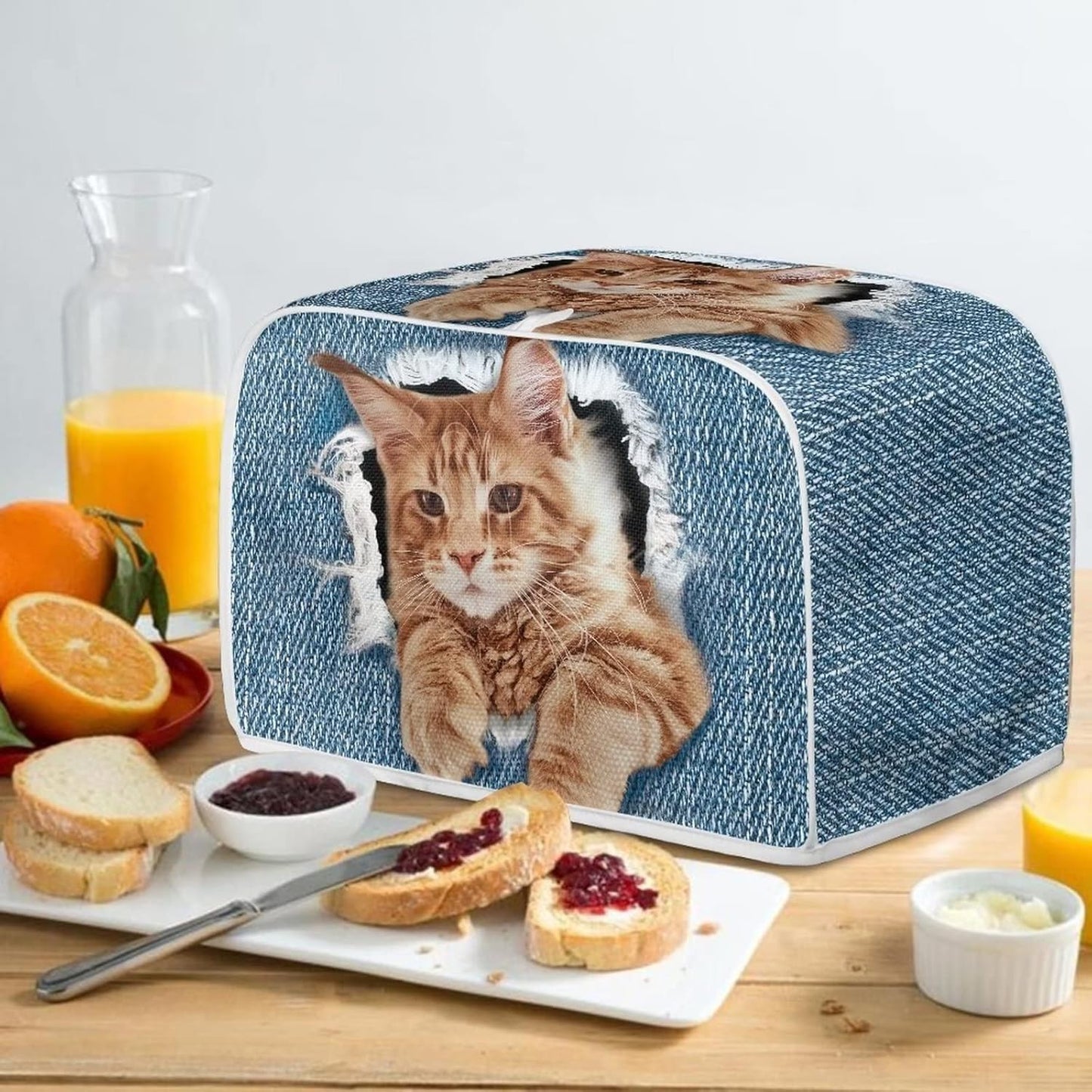 chaqlin Novelty Toaster Oven Cover, 4 Slice Wide Slot Decorative Bread Maker Bag with Cat Design