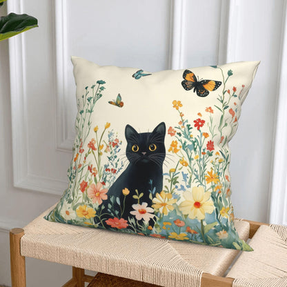 bmuvghi Summer Pillow Covers 18x18 Set of 4 Black Cat Throw Pillows Cover Wild Flower Sofa Couch Pillow Cases for Farmhouse Indoor Home Decor Decorations