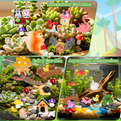 QAUYETM 160 Pcs Fairy Garden Accessories Miniature Resin Animals Tiny Fairy House Figurines Fairy Garden Ornament Kit for DIY Crafts Micro Landscape Dollhouse Mini Scene Garden Outdoor Decor
