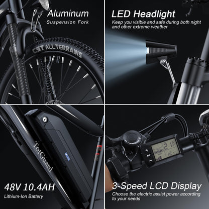 Wooken Electric Bike for Adults with 500W Motor, 27.5'' Ebike with 48V 499WH Removable Battery, Up to 55 Miles Electric Mountain Bike, 19.8MPH Adults Electric Bicycle with LCD Display, 21 Speed