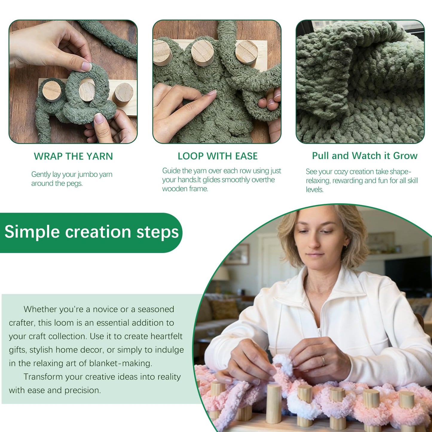 sdaeye 52" Chunky Knitting Blanket Loom – Portable, Foldable Design for DIY Beginners, Customizable Hand Knitting for Chunky Yarn Blankets, Stress Relief