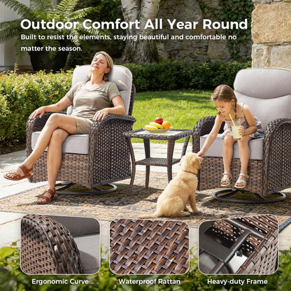 Luxury Patio Furniture Set with 6-inch Thick Cushions, Outdoor Furniture Set with High Back Swivel Chairs, 6 PCS Wicker Outdoor Conversation Set for Porch, Patio, Yard, Deck, Poolside, Brown/Beige