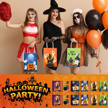 Yeaqee 48 Pcs Halloween Treat Bags Paper Gift Bags with Handles for Candy Snack Goodie Summer Halloween Party Favor Supplies(Cartoon)
