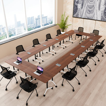 Conference Room Table, Folding Conference Table with Silent Wheels, Modular Flip Top Mobile Training Tables for Office, Training Room, Meeting Rooms, School, 2-16 Person (6, Walnut, 55.1in)