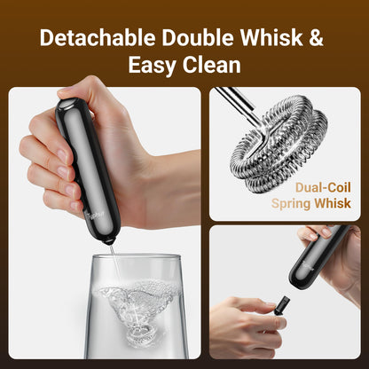 InstaWhisk Milk Frother with Variable Speed, Battery Operated Handheld Coffee Foam Frother Wand, Electric Drink Mixer with Stand & Detachable Double Whisk, Stainless Stirrer for Latte, Matcha, Protein
