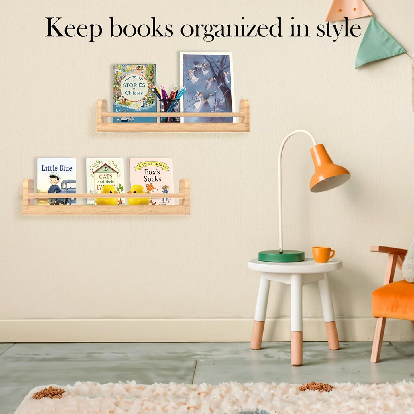 16.5 inch Set 2 Floating Nursery Book Shelves, Wall Book Shelves Kids Room, of Baby Shelves for Nursery Dcor, Ideal
