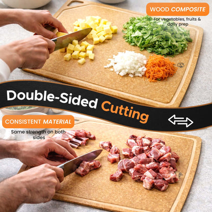 Composite Wood Cutting Board Set of 3 – Dishwasher Safe, Non-Toxic & Plastic-Free Cutting Boards for Kitchen – Large, Medium & Small Non-Slip Wood Charcuterie & Chopping Boards (Tan/Juice)