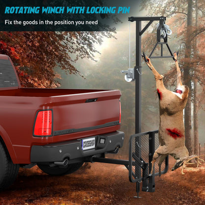 CROSSHIP Truck Hitch Game Hunting Hoist with Lifting System - for 2'' Receiver, 360° Swivel Hitch Crane & Lift - Truck Bed Kit with Winch/Gambrel - 400lbc Hoist & 250lbc Lift