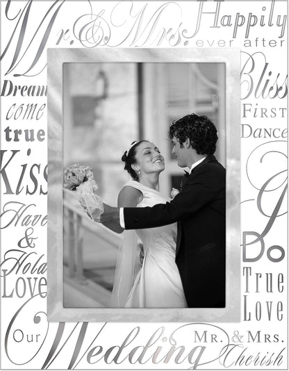 Malden International Designs Mr. and Mrs. Picture Frame, 4x6, Mirrored Glass with Silver Metal Border