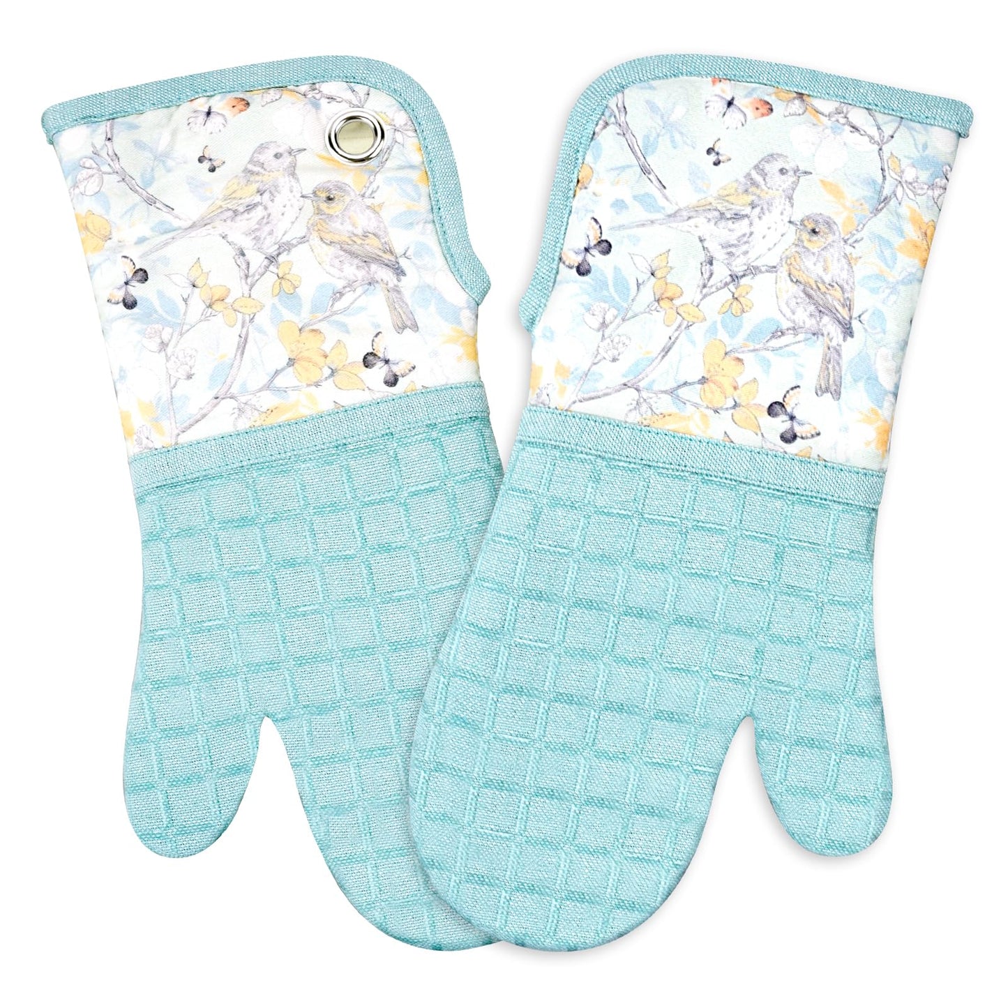 Silicone Printing Oven Mitts Heat Resistant to 500 Degree,Yarm-Dyed Oven Gloves with Animal Design Non-Slip for Kitchen Cooking Barbecue Baking and Machine Washable. (Light Blue Mitts)